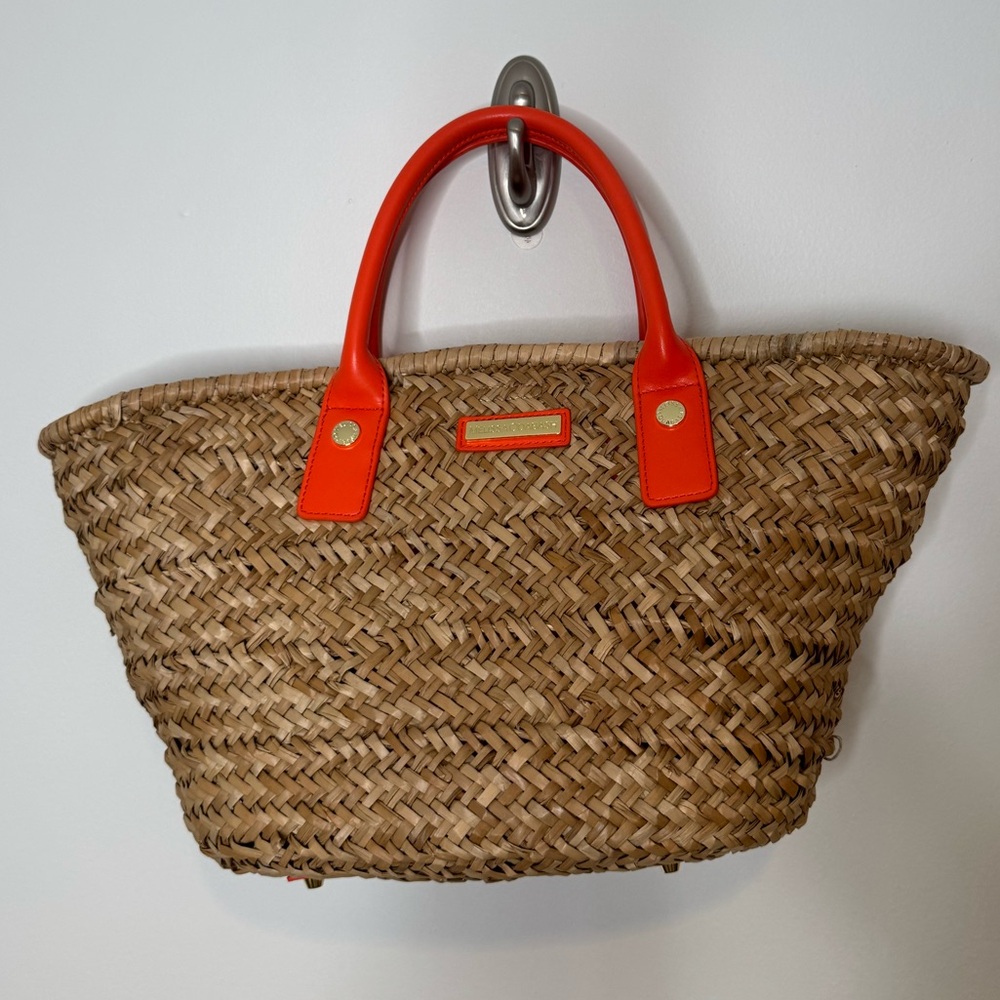 Melissa Odabash Woven Straw Tote with Bright Orange Handles